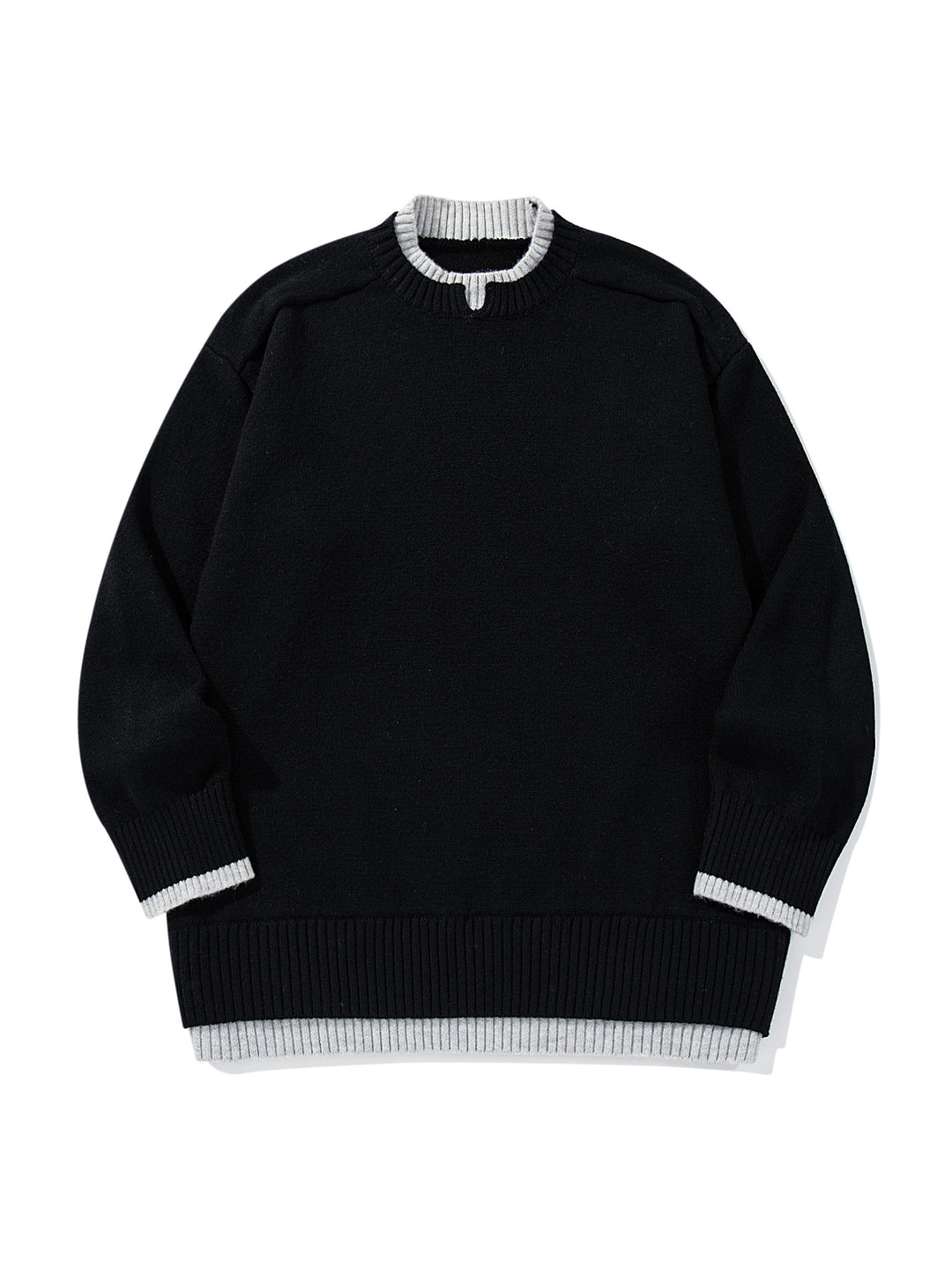 Ladies Oversize Knit Sweater with Contrasting Ribbed Collar and Extended Hem Mune Fashion