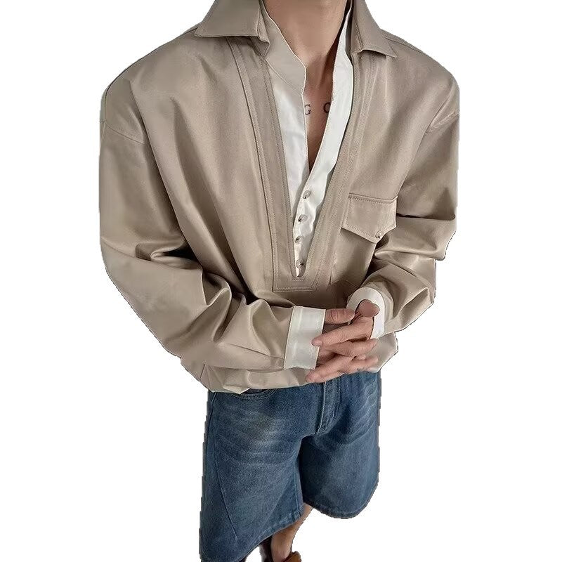 Men's Stylish Long Sleeve Shirt with Modern Collar Mune Fashion