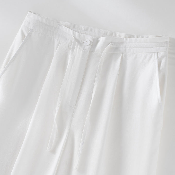 Women's Relaxed Palazzo Trousers made of Viscose-Linen with Pleat and Drawstring Mune Fashion