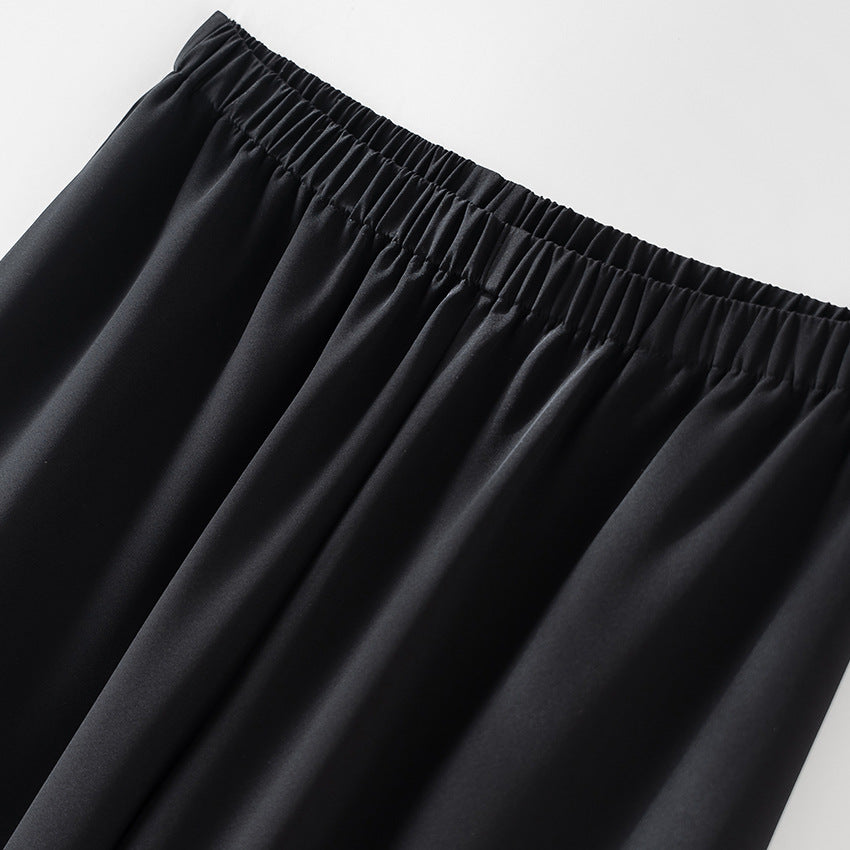 Women's Wide Satin Pants with Elastic Waistband and Flowing Palazzo Silhouette Mune Fashion