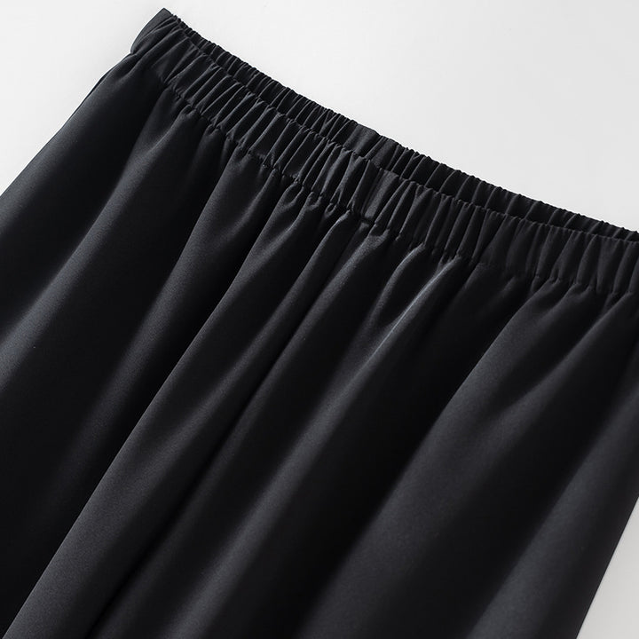 Women's Wide Satin Pants with Elastic Waistband and Flowing Palazzo Silhouette Mune Fashion