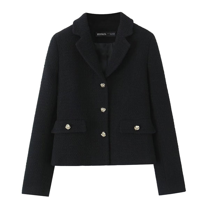 Women's nan kastiger Bouclé blazer with golden rose buttons and lined patch pockets Mune Fashion
