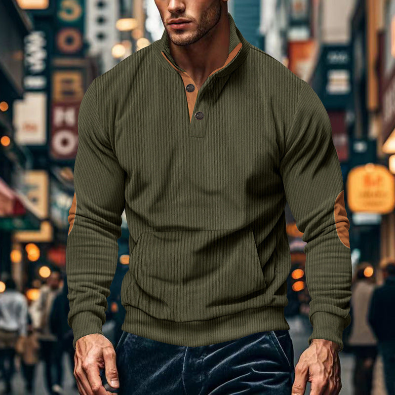 Men's structured half-collar sweatshirt with elbow patches, kangaroo pocket, and fine ribbed structure Mune Fashion