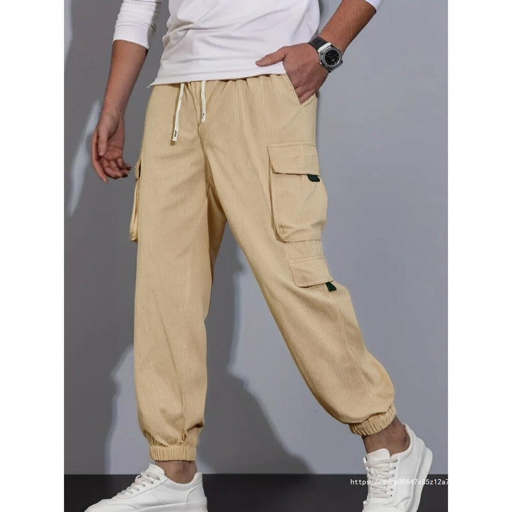 Men's Cord Cargo Jogging Pants with Elastic Waistband, Drawstring & Multiple Pockets Mune Fashion