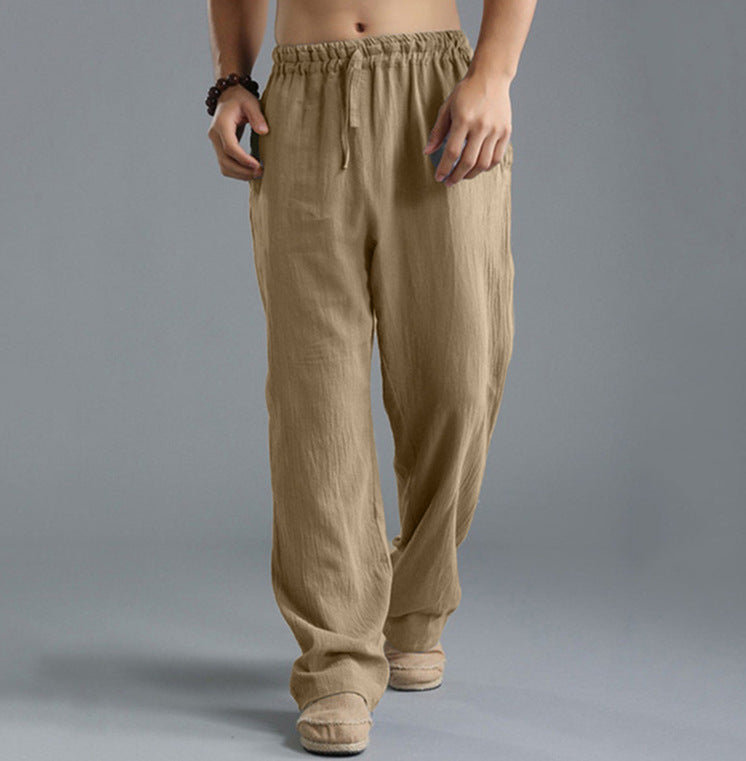 Men's casual linen pants with elastic waistband, drawstring, and straight leg Mune Fashion