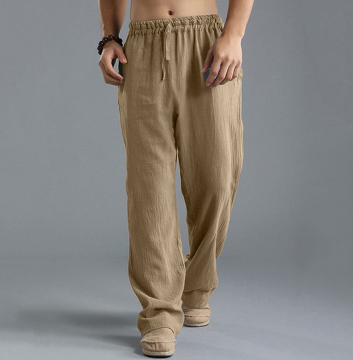 Men's casual linen pants with elastic waistband, drawstring, and straight leg Mune Fashion