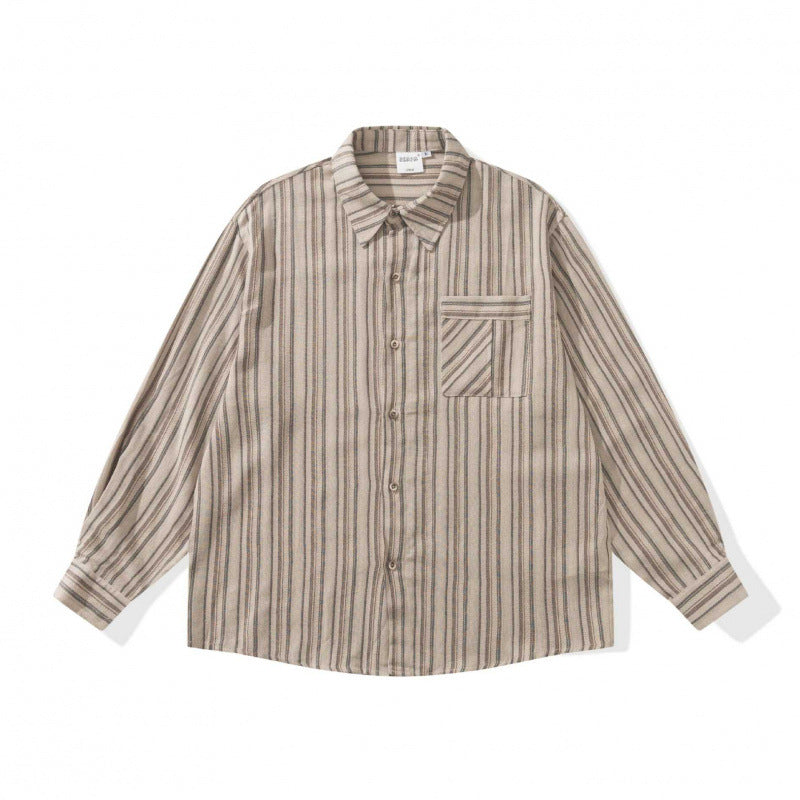 Unisex Oversize-Longsleeve Shirt with Vertical Striped Pattern and Chest Pocket Mune Fashion