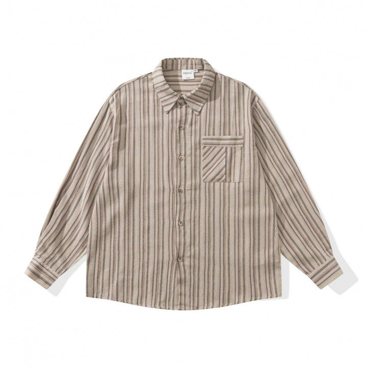 Unisex Oversize-Longsleeve Shirt with Vertical Striped Pattern and Chest Pocket Mune Fashion