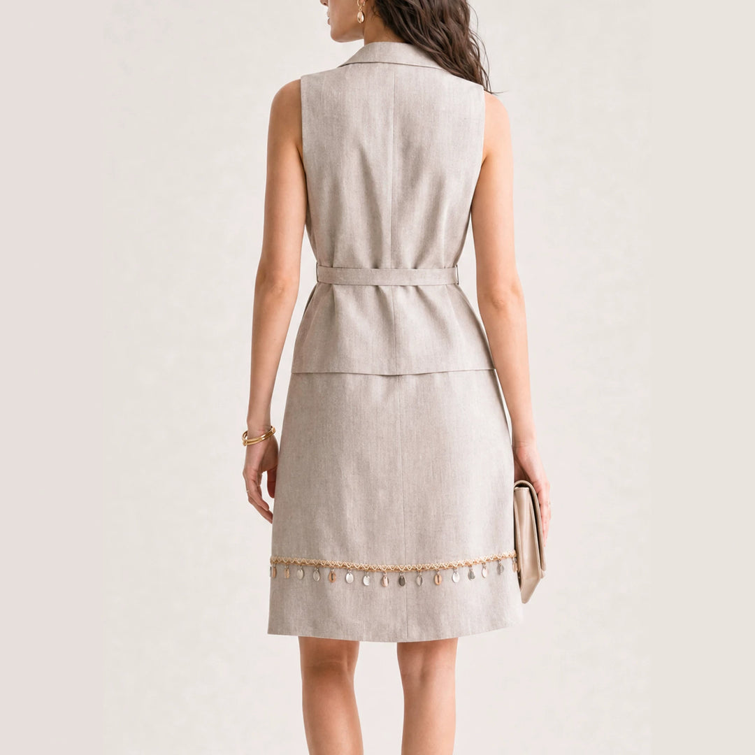 Damen Eleganter Leinenrock mit Zierperlen Mune Fashion