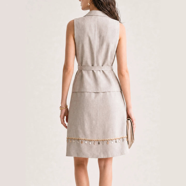 Damen Eleganter Leinenrock mit Zierperlen Mune Fashion
