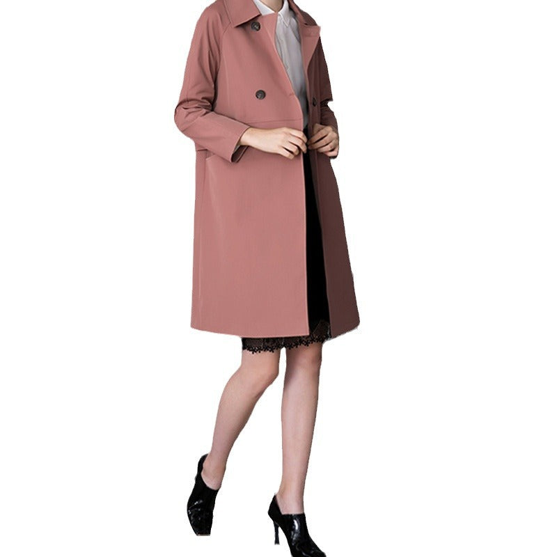 Women's Fashionable Trench Coat with Double Button Placket Mune Fashion