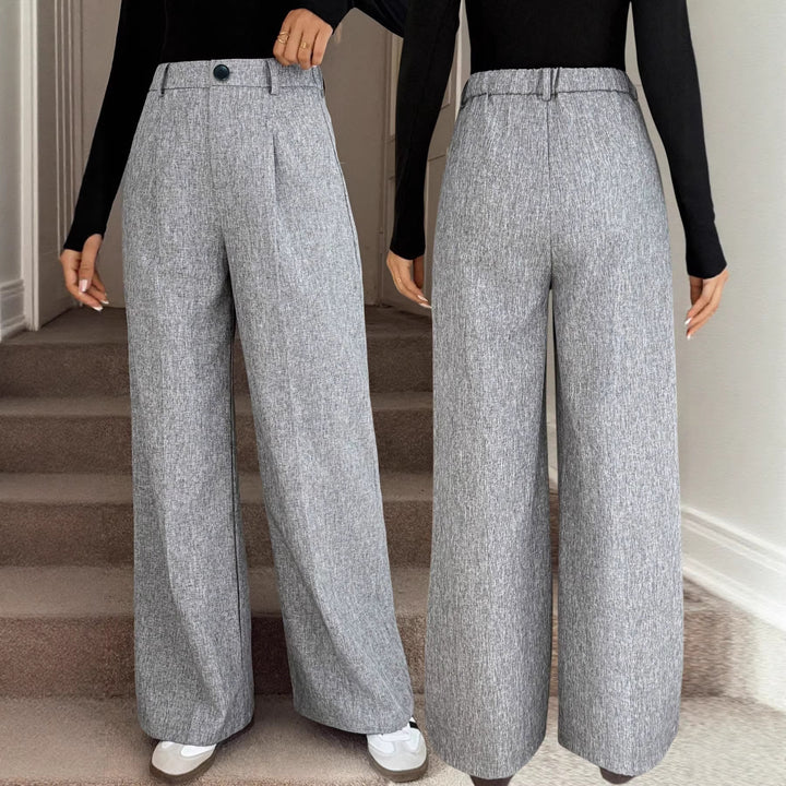 Ladies Elegant Palazzo Pants with High Waist and Fine Linen Texture Mune Fashion