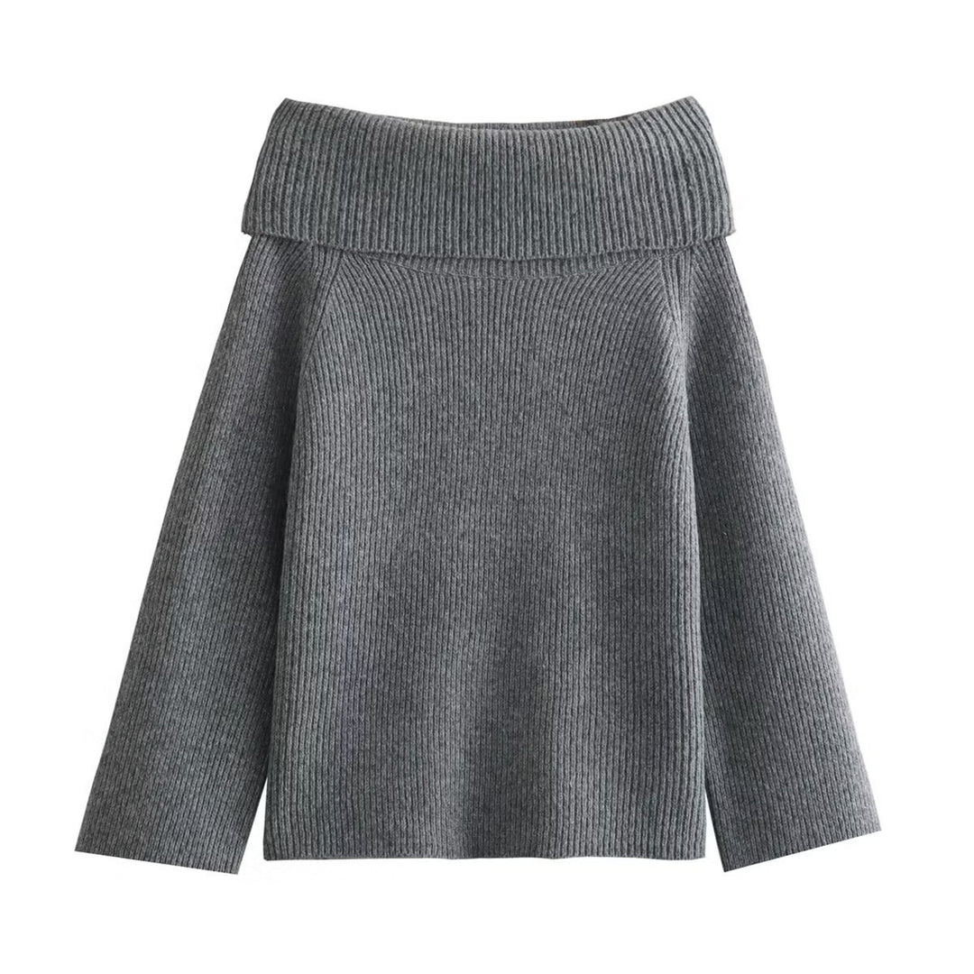 Women's oversized off-the-shoulder knitted sweater with wide turnover collar and ribbed texture Mune Fashion