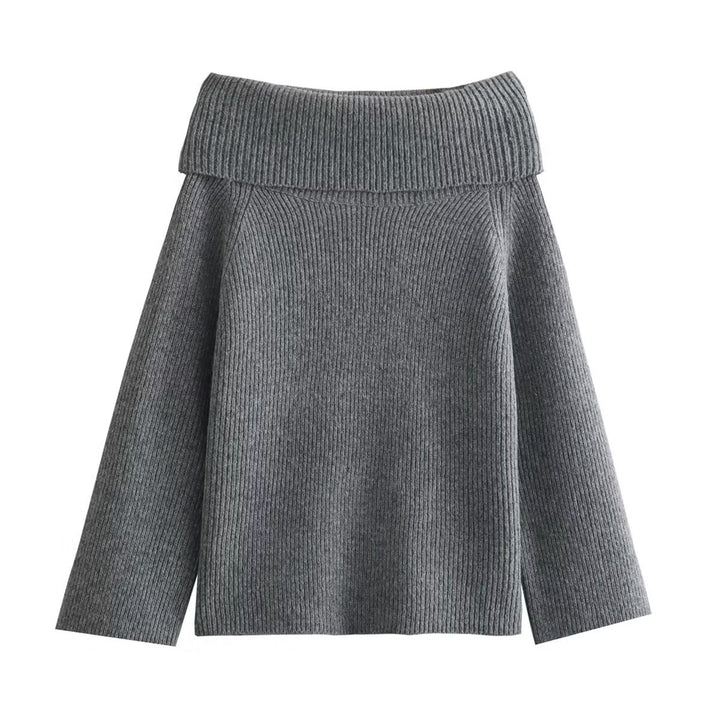 Women's oversized off-the-shoulder knitted sweater with wide turnover collar and ribbed texture Mune Fashion