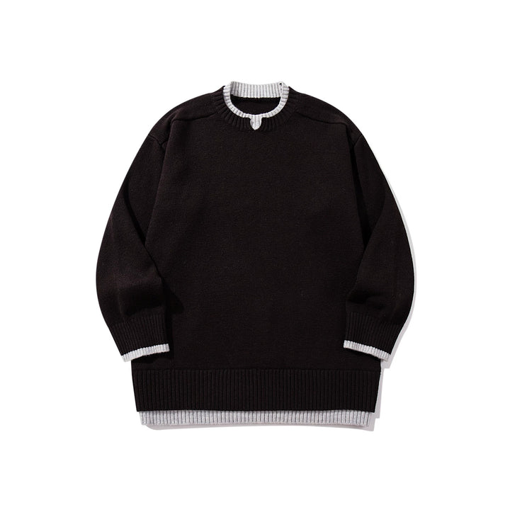 Ladies Oversize Knit Sweater with Contrasting Ribbed Collar and Extended Hem Mune Fashion