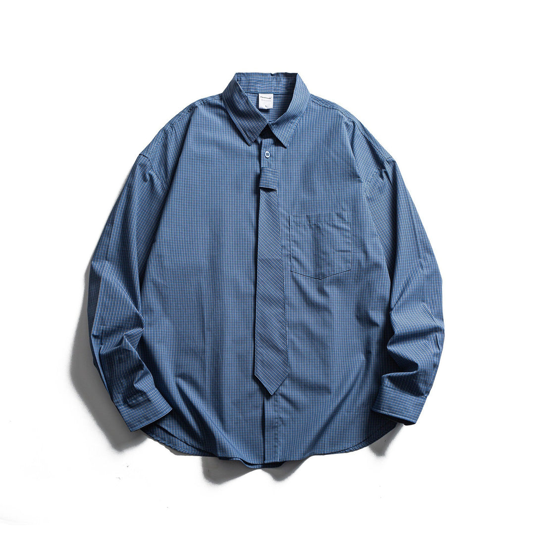Men's Checkered Long Sleeve Shirt with Integrated Tie Placket Mune Fashion