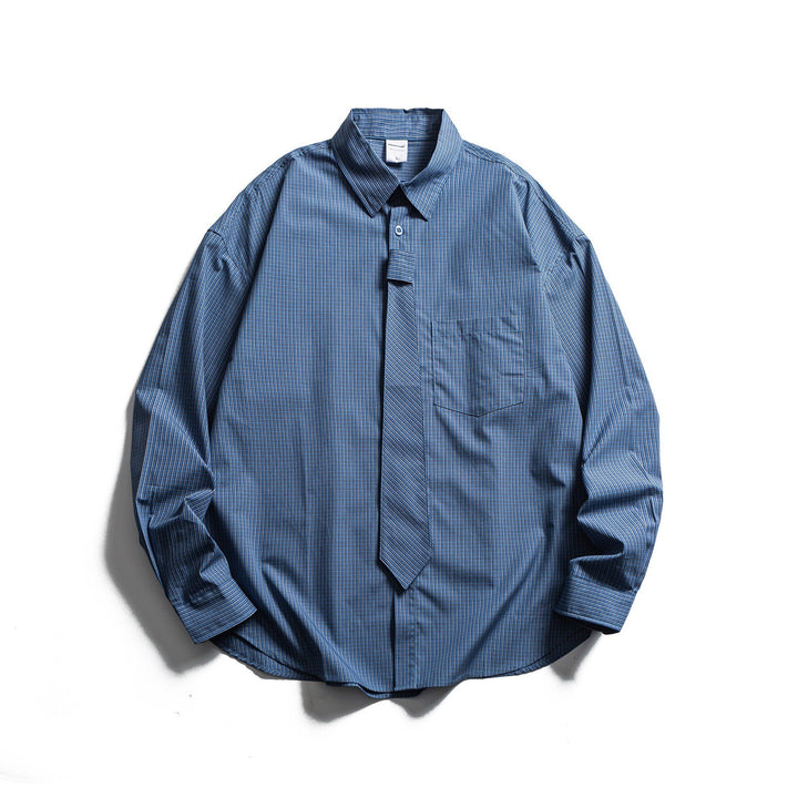 Men's Checkered Long Sleeve Shirt with Integrated Tie Placket Mune Fashion