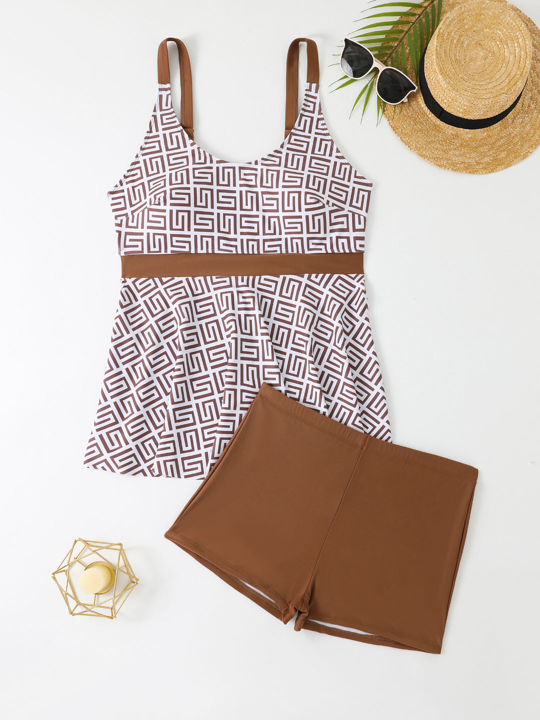 Ladies Fashionable Tankini with Sculptural Pattern Applications Mune Fashion