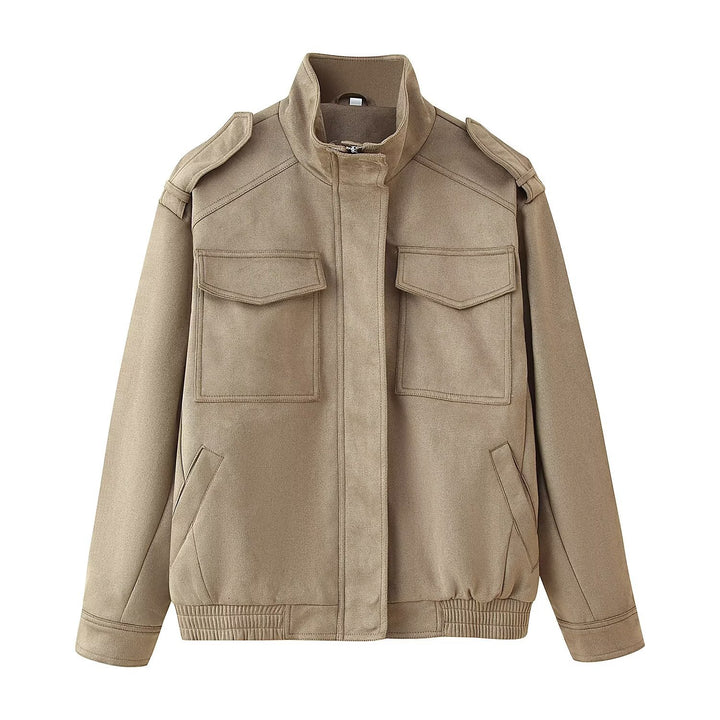 Ladies Utility Bomber Jacket with Epaulettes, Stand-Up Collar and Patch Pockets Mune Fashion