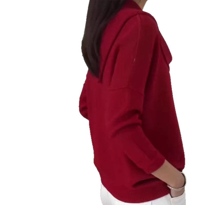 Women's fine knitted pullover with waterfall collar and ribbed hem Mune Fashion