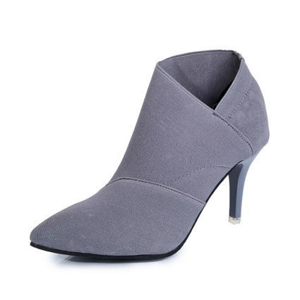 Ladies lace ankle boots with canvas upper and mid-high stiletto heel Mune Fashion