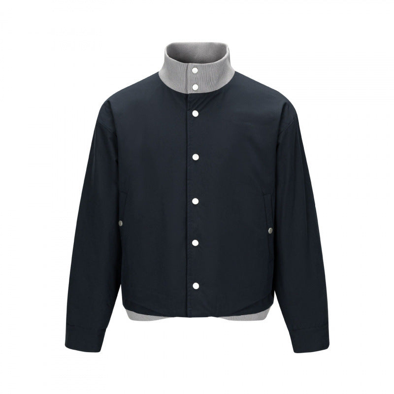 Men's short cut boxy bomber jacket with stand-up collar and snap button placket Mune Fashion