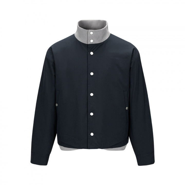 Men's short cut boxy bomber jacket with stand-up collar and snap button placket Mune Fashion