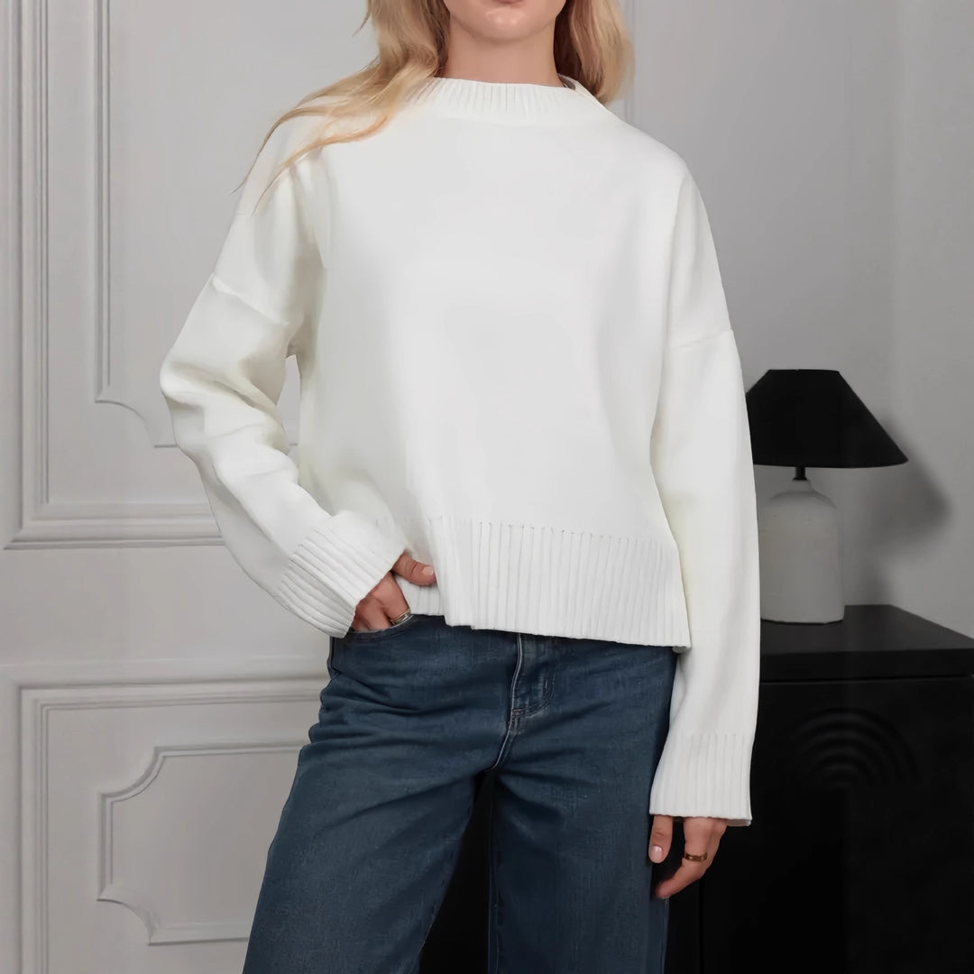 Women's Comfortable Knit Sweater with Round Neckline