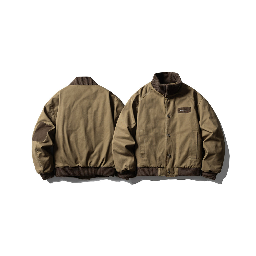 Men's Canvas Bomber Jacket with Ribbed Hem and High Stand Collar Mune Fashion