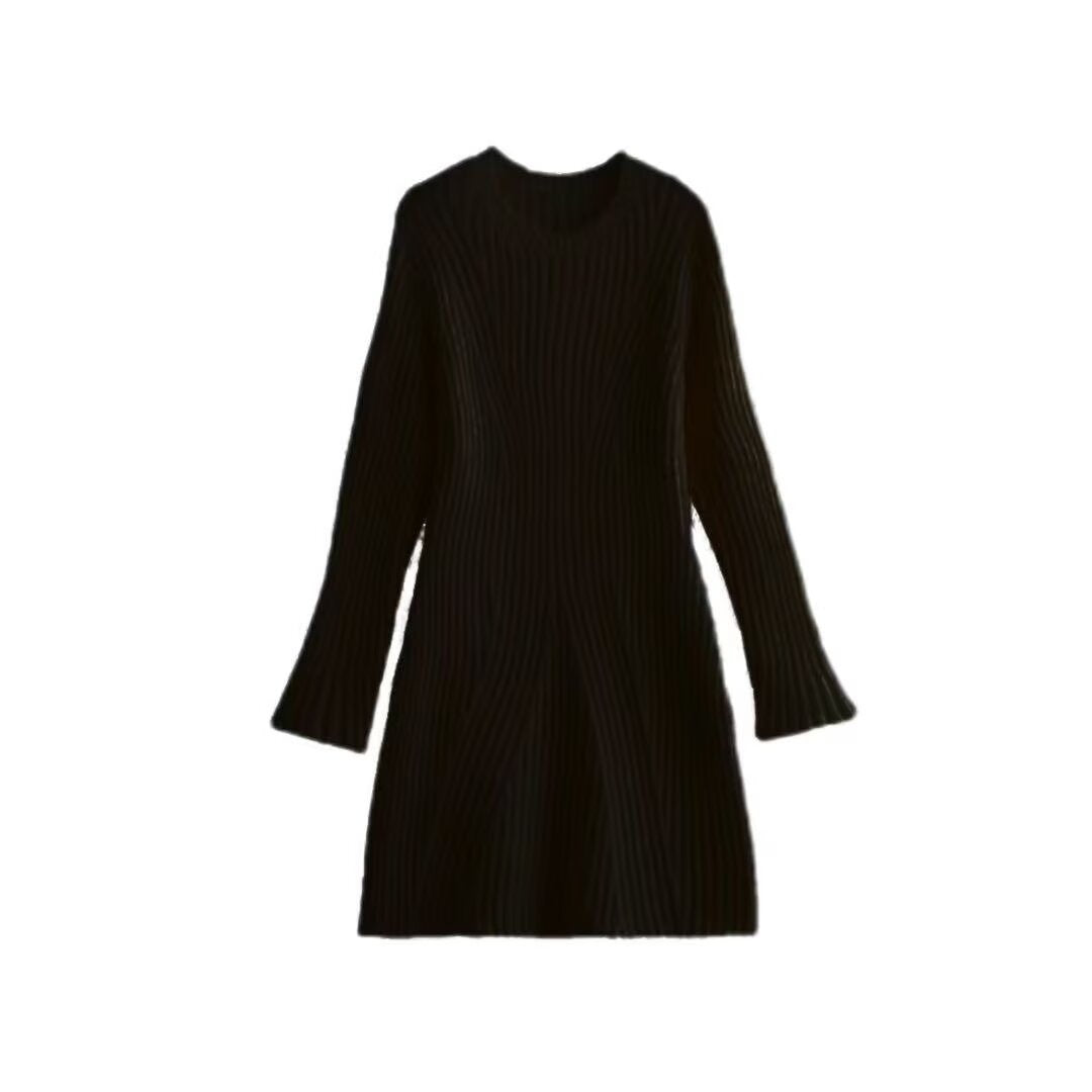 Women's Ribbed Knit Dress with Flared A-Line and Wide Cuffs Mune Fashion