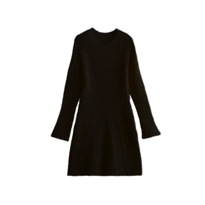Women's Ribbed Knit Dress with Flared A-Line and Wide Cuffs Mune Fashion