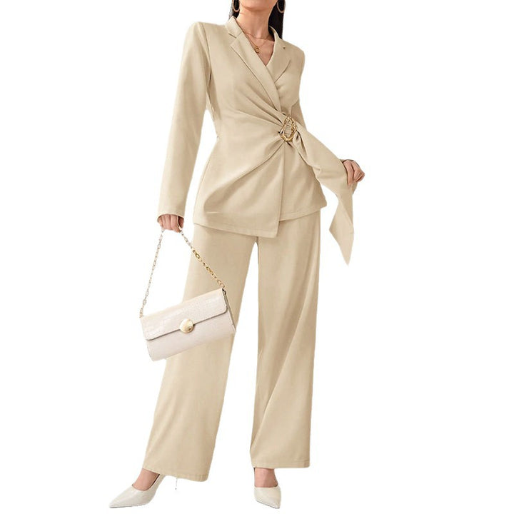 Women Elegant Blazer Suit with Waist Belt Mune Fashion