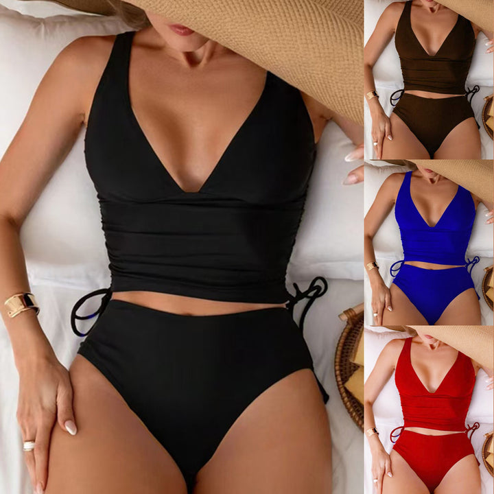 Women High-Cut Swimsuit with Soft V-Neck and Clever Ties Mune Fashion