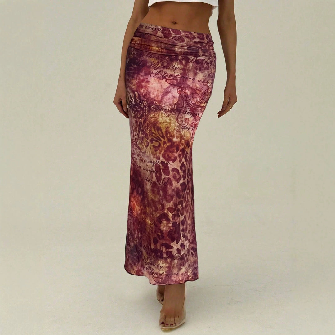 Women's narrow maxi skirt with gathered waistband and all-over print Mune Fashion