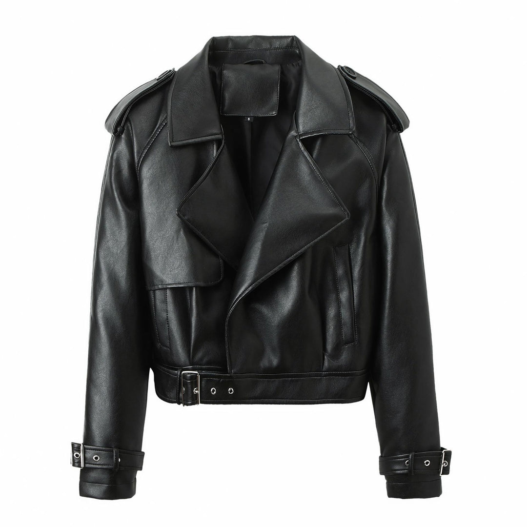 Ladies Fashion Biker Jacket with Asymmetrical Zipper Mune Fashion
