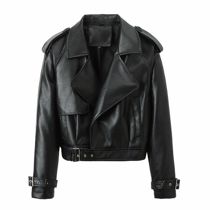 Ladies Fashion Biker Jacket with Asymmetrical Zipper Mune Fashion