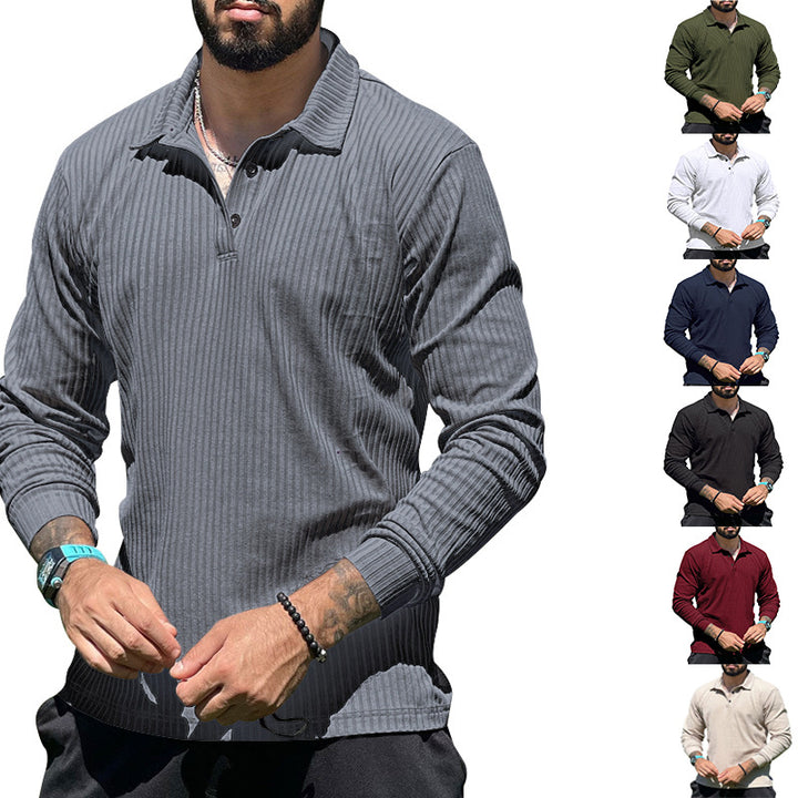 Men's ribbed long-sleeve polo shirt with Henley button placket and elastic cotton stretch Mune Fashion