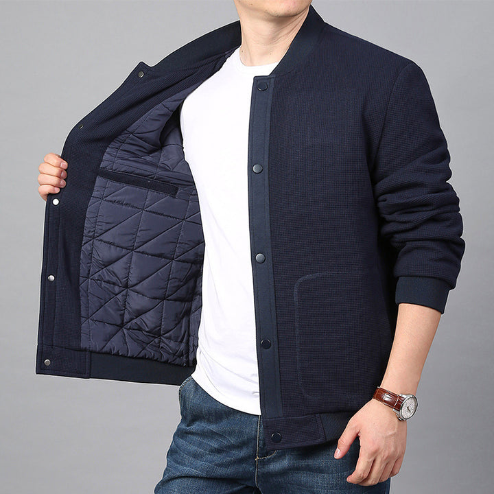 Men's Structured Bomber Jacket with Waffle Knit, Lightly Lined and Snap Placket Mune Fashion