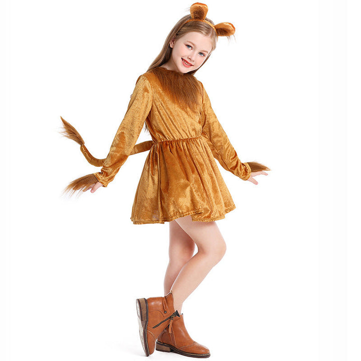 Girls Lion Costume with Fluffy Ear Accents and Swinging Skirt Mune Fashion