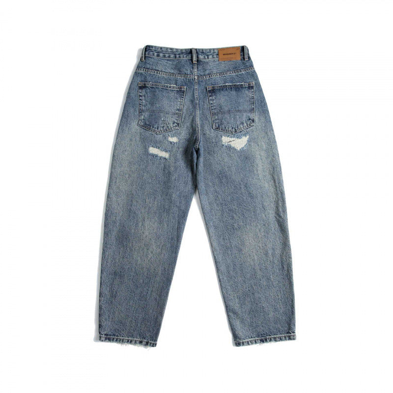 Women High-Waisted Baggy Jeans with Rips and Straight Leg Mune Fashion