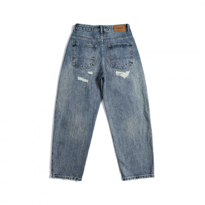 Women High-Waisted Baggy Jeans with Rips and Straight Leg Mune Fashion