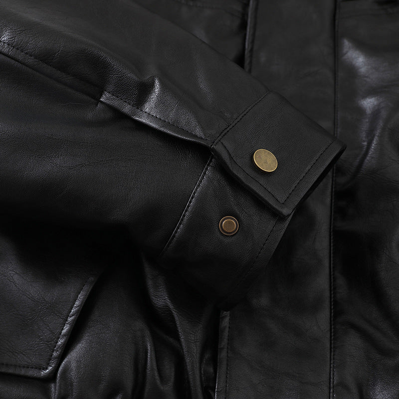 Men's Short Boxy Leather Blouson with Flap Pockets and Elastic Waistband Mune Fashion