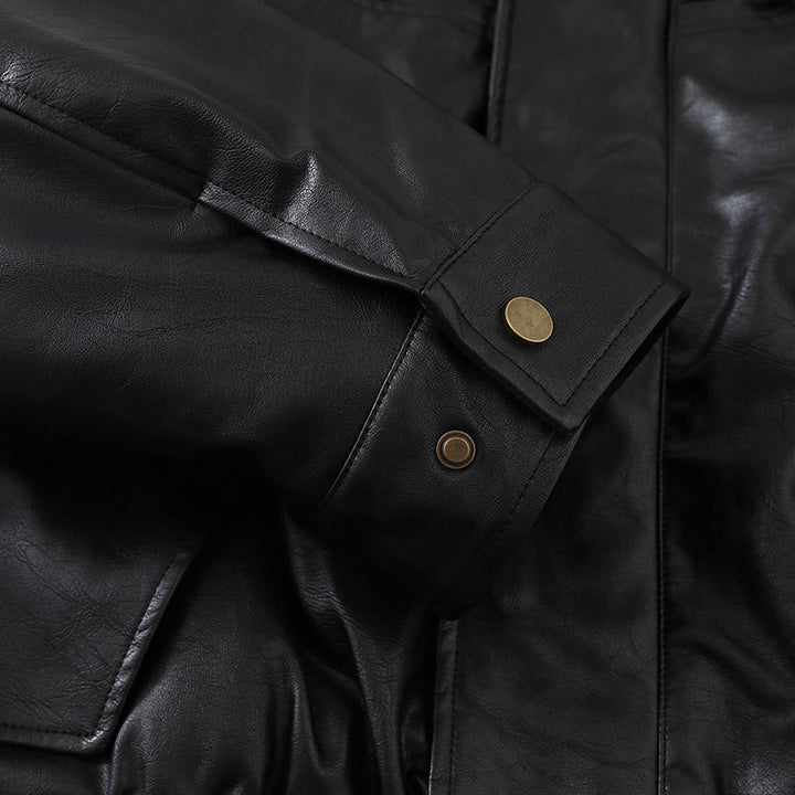Men's Short Boxy Leather Blouson with Flap Pockets and Elastic Waistband Mune Fashion