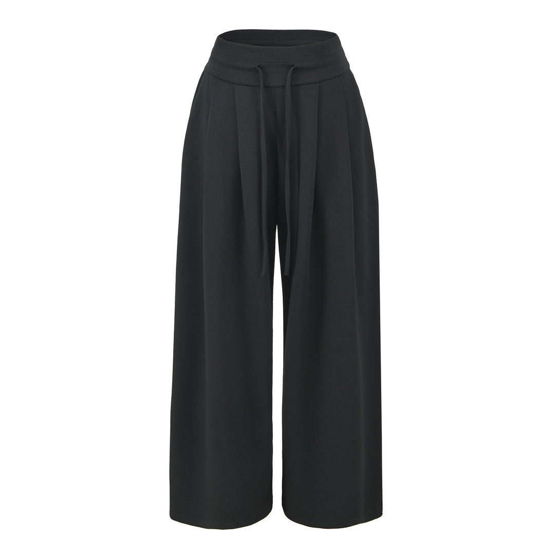 Women's wide culotte sweatpants with high waistband, drawstring and dividing seams