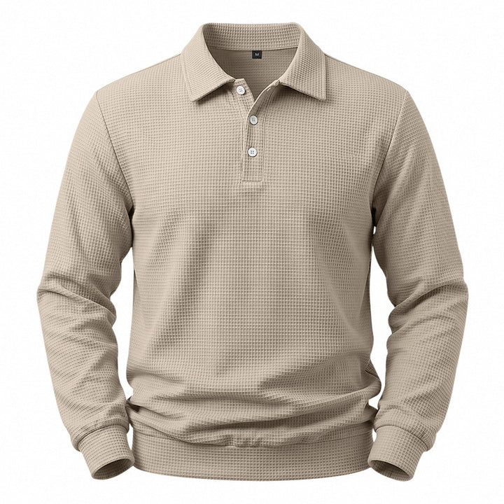 Men's long-sleeve polo made of waffle knit with button placket and ribbed hem Mune Fashion