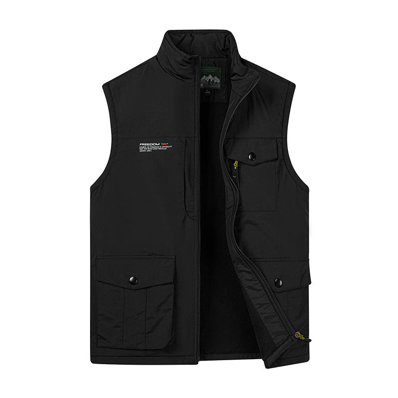 Men's Lightweight Fleece-Lined Outdoor Vest with Multiple Pockets and Stand Collar Mune Fashion
