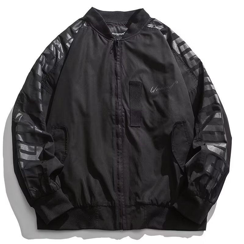 Unisex Lightweight Oversized Bomber Jacket made of Nylon with Reflective Sleeves and Ribbed Cuffs Mune Fashion