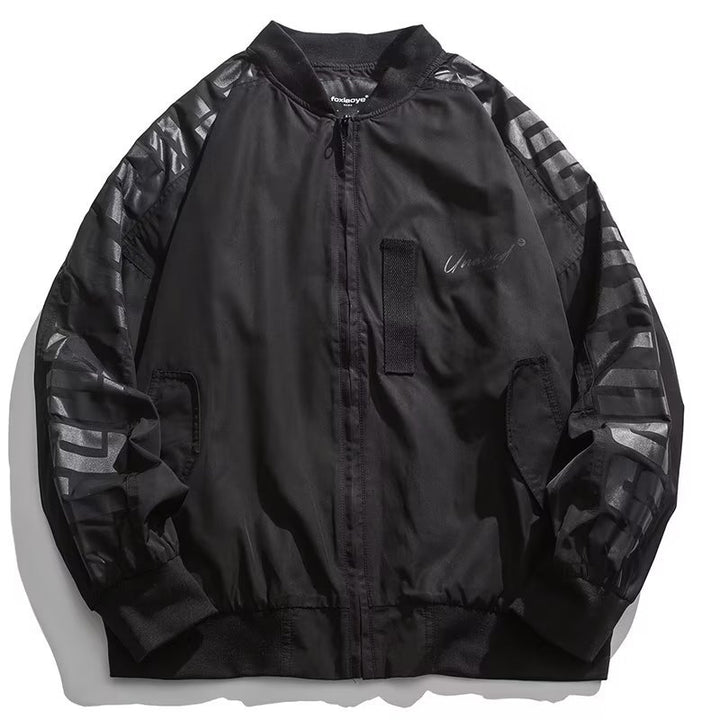 Unisex Lightweight Oversized Bomber Jacket made of Nylon with Reflective Sleeves and Ribbed Cuffs Mune Fashion