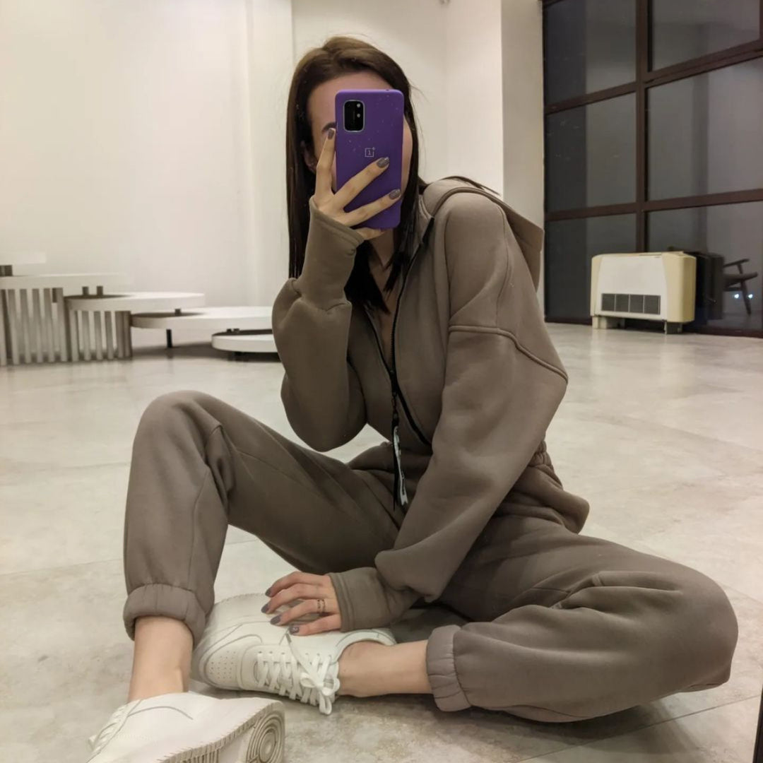Women's short half-zip loungewear set with elastic waistband and oversized fit Mune Fashion