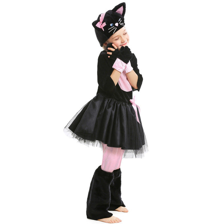 Girl Cat Costume with Tail and Soft Plush Mune Fashion